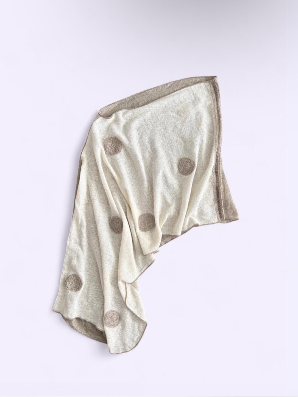 100% Linen Sheer Asymmetric Poncho Top Neutral Boho Knit Made in Lithuania